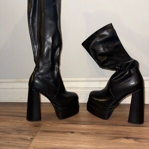 Black Platform Knee-High Boots